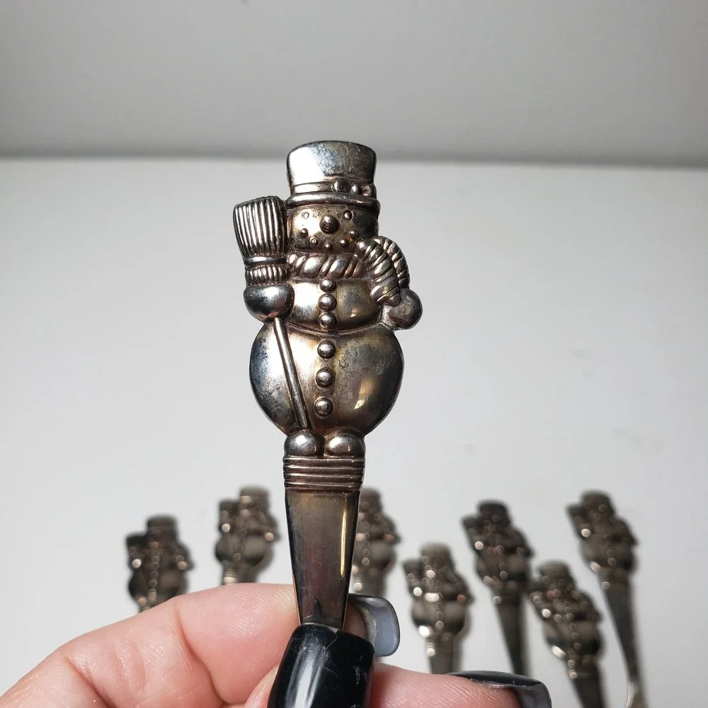 Vintage International Silver‎ Company 8PC Snowman Fork Set Silver Plated Holiday